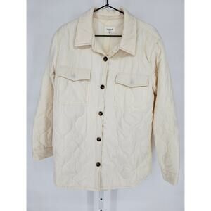 Weekends Everyday Womens Sz XL Quilted Button Up Jacket Ivory Puffer